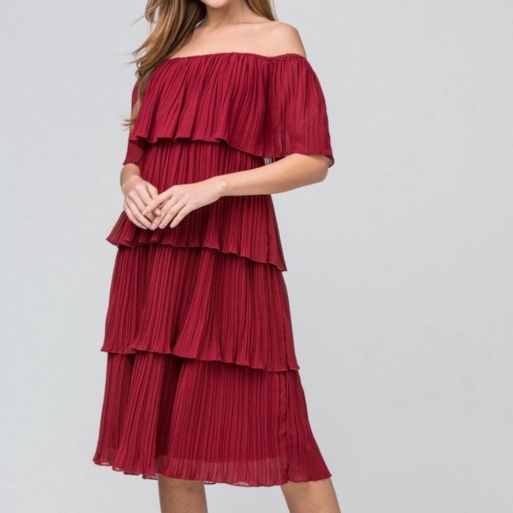 Just Me Tiered Pleated Midi Dress